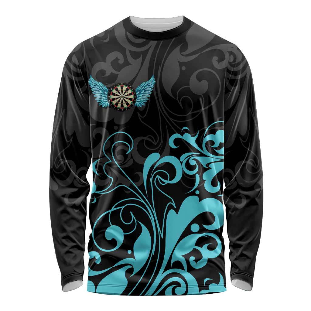 Personalized Elegant Wings and Dartboard Design Long Sleeve Shirt with Swirling Floral Patterns - Wonder Print Shop