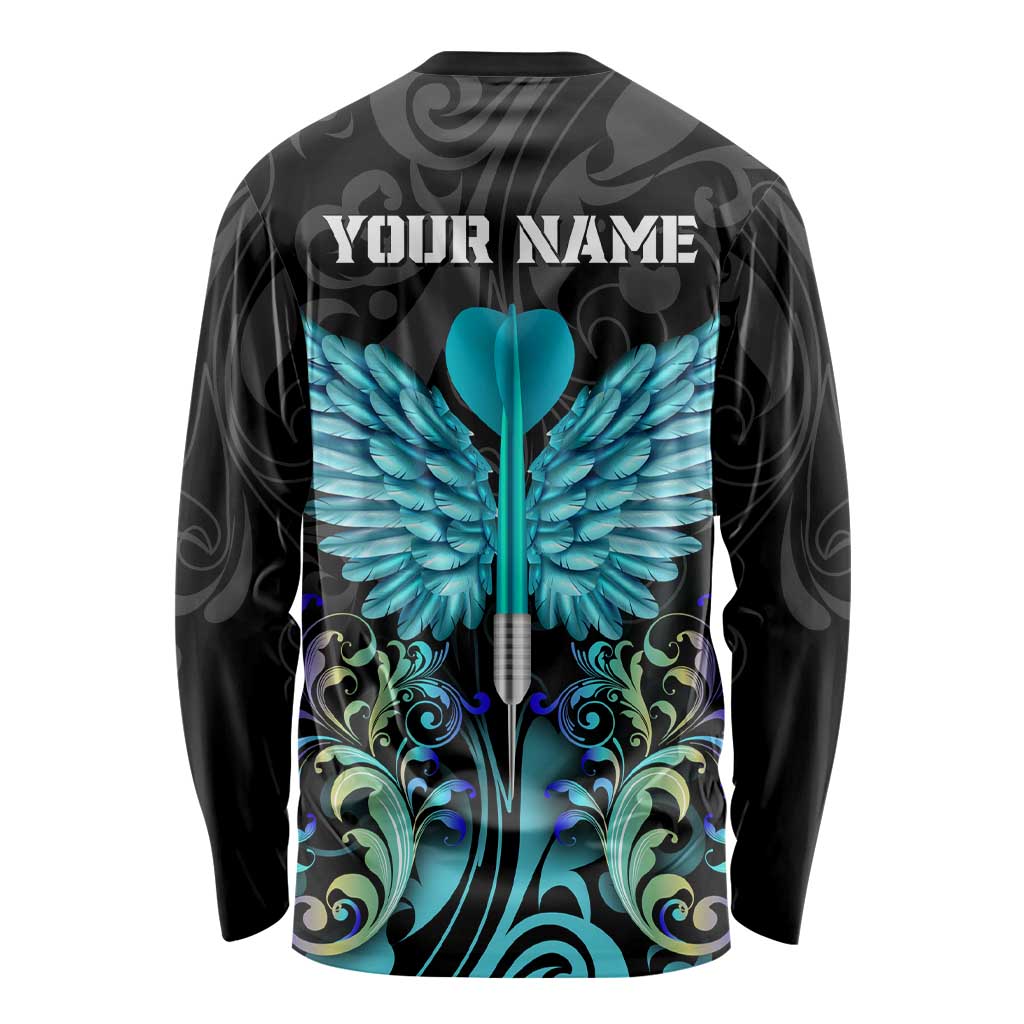 Personalized Elegant Wings and Dartboard Design Long Sleeve Shirt with Swirling Floral Patterns - Wonder Print Shop