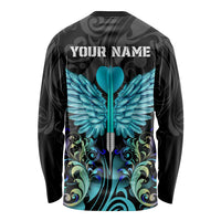 Personalized Elegant Wings and Dartboard Design Long Sleeve Shirt with Swirling Floral Patterns - Wonder Print Shop