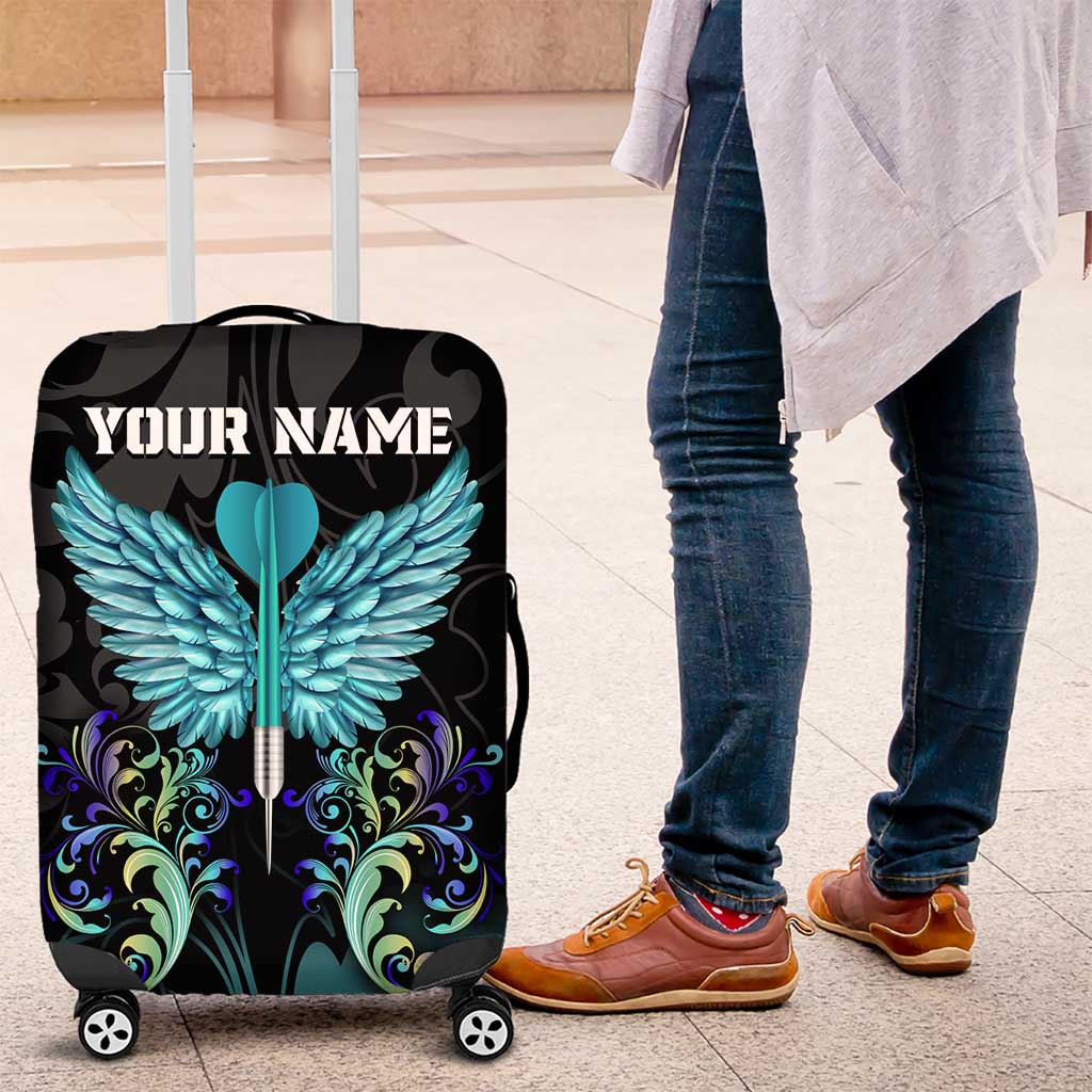 Personalized Elegant Wings and Dartboard Design Luggage Cover with Swirling Floral Patterns - Wonder Print Shop