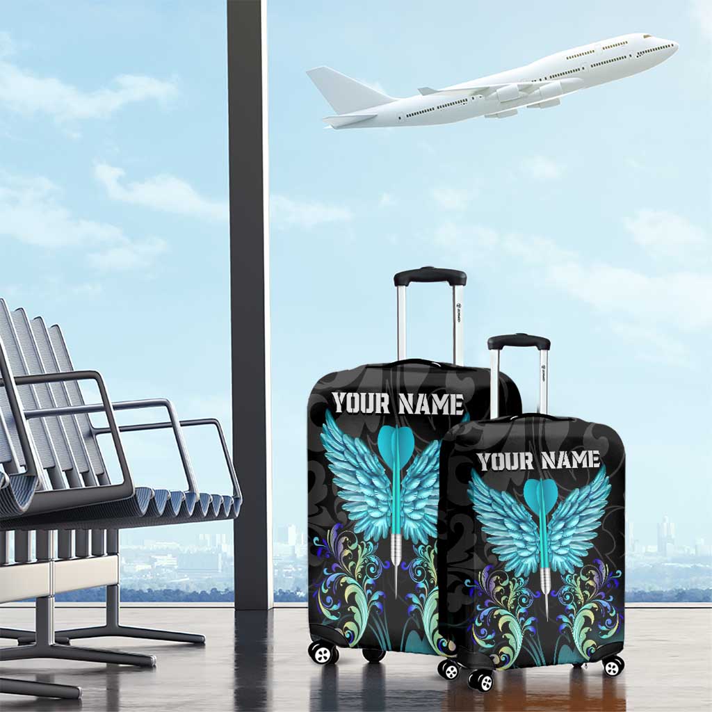 Personalized Elegant Wings and Dartboard Design Luggage Cover with Swirling Floral Patterns - Wonder Print Shop