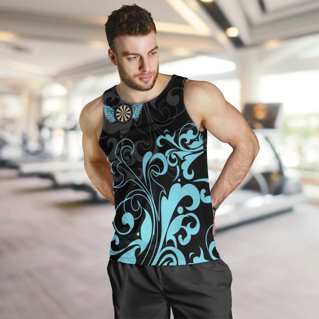 Personalized Elegant Wings and Dartboard Design Men Tank Top with Swirling Floral Patterns - Wonder Print Shop