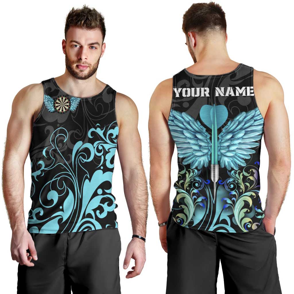 Personalized Elegant Wings and Dartboard Design Men Tank Top with Swirling Floral Patterns - Wonder Print Shop