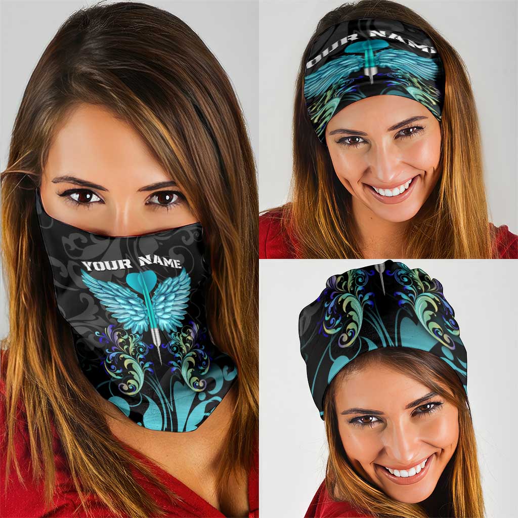 Elegant Wings and Dartboard Design Neck Gaiter with Swirling Floral Patterns TS04