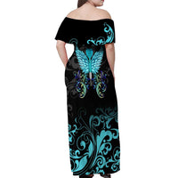 Personalized Elegant Wings and Dartboard Design Off Shoulder Maxi Dress with Swirling Floral Patterns - Wonder Print Shop