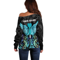 Personalized Elegant Wings and Dartboard Design Off Shoulder Sweater with Swirling Floral Patterns - Wonder Print Shop
