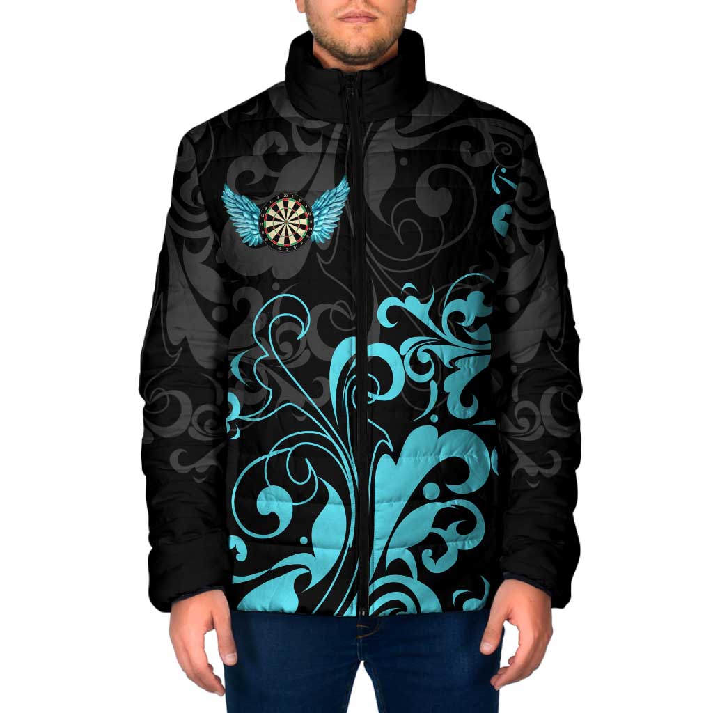 Personalized Elegant Wings and Dartboard Design Padded Jacket with Swirling Floral Patterns - Wonder Print Shop