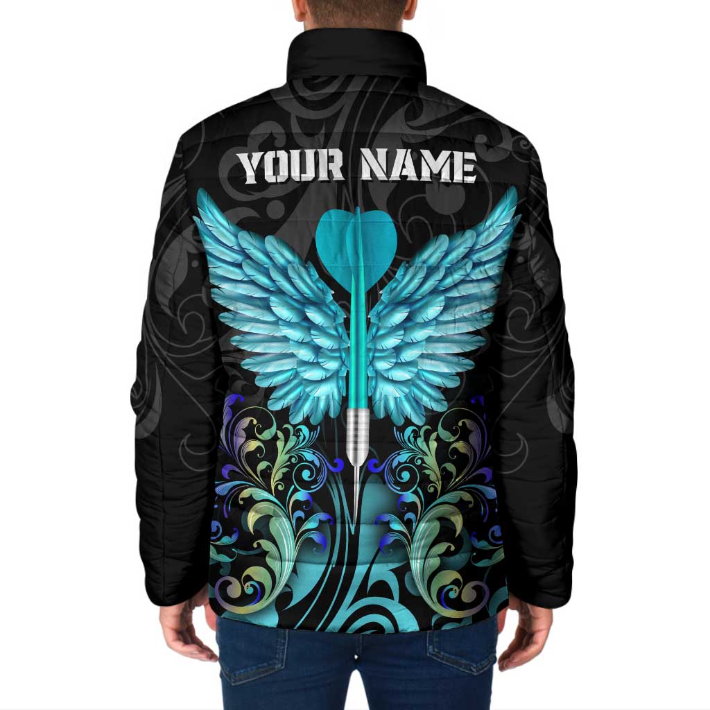 Personalized Elegant Wings and Dartboard Design Padded Jacket with Swirling Floral Patterns - Wonder Print Shop