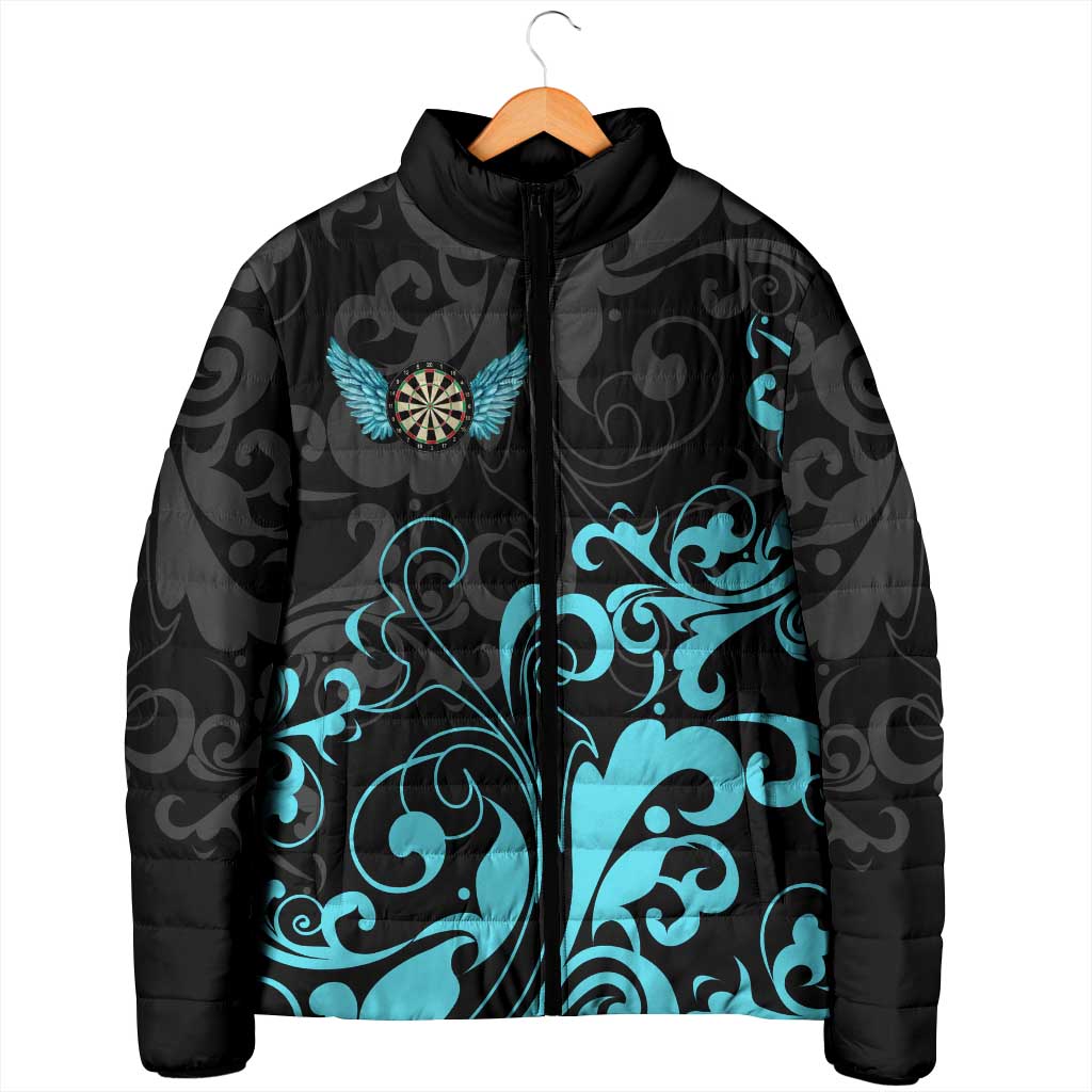 Personalized Elegant Wings and Dartboard Design Padded Jacket with Swirling Floral Patterns - Wonder Print Shop