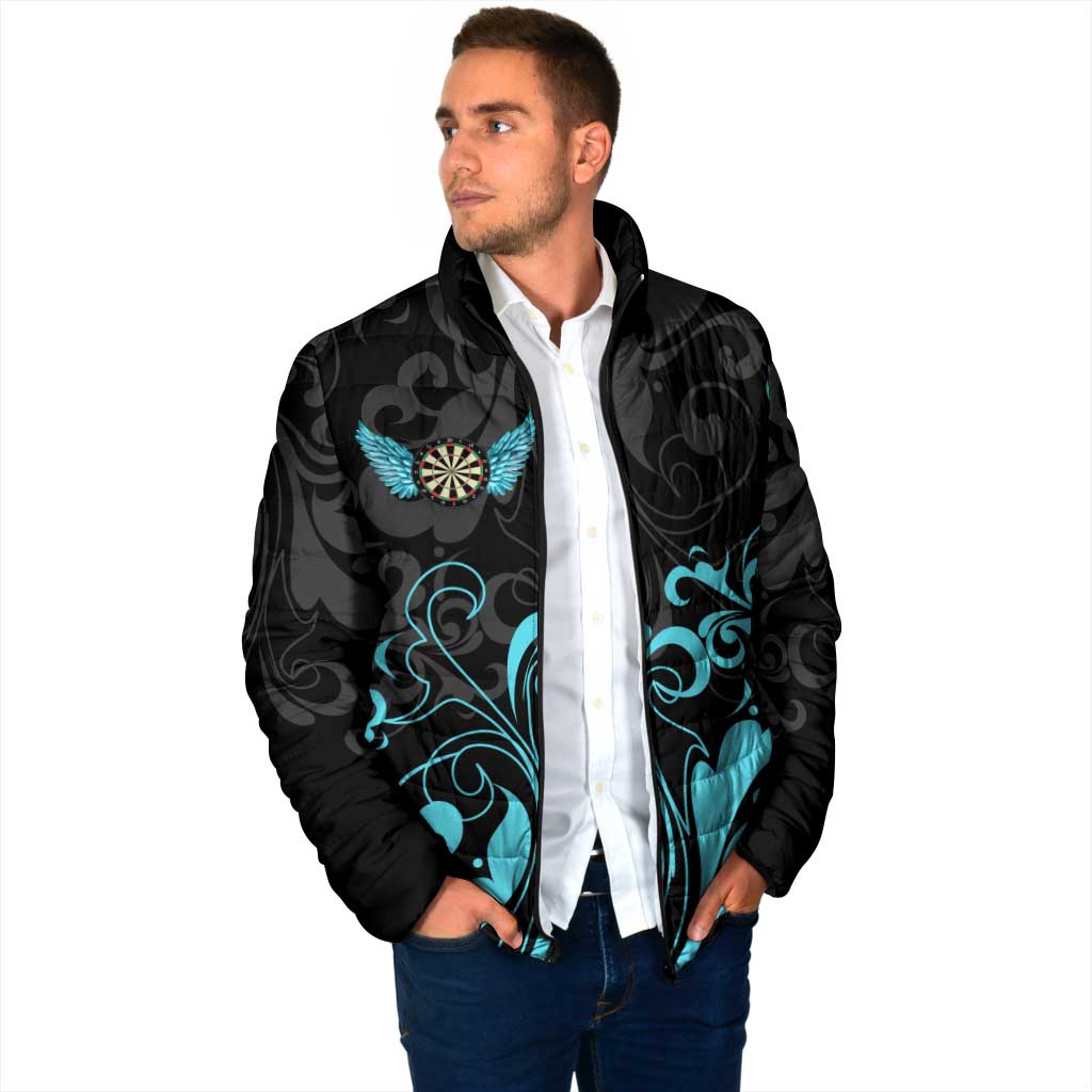 Personalized Elegant Wings and Dartboard Design Padded Jacket with Swirling Floral Patterns - Wonder Print Shop