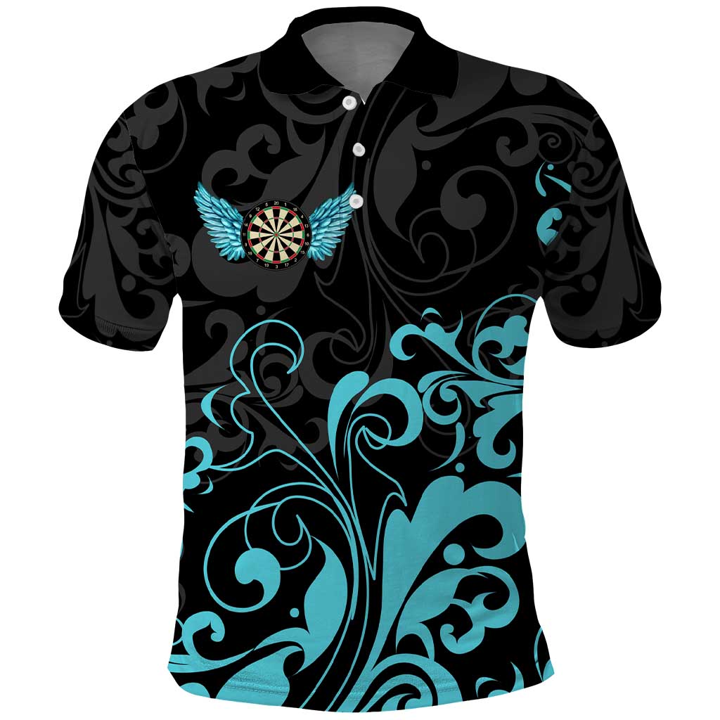 Personalized Elegant Wings and Dartboard Design Polo Shirt with Swirling Floral Patterns - Wonder Print Shop