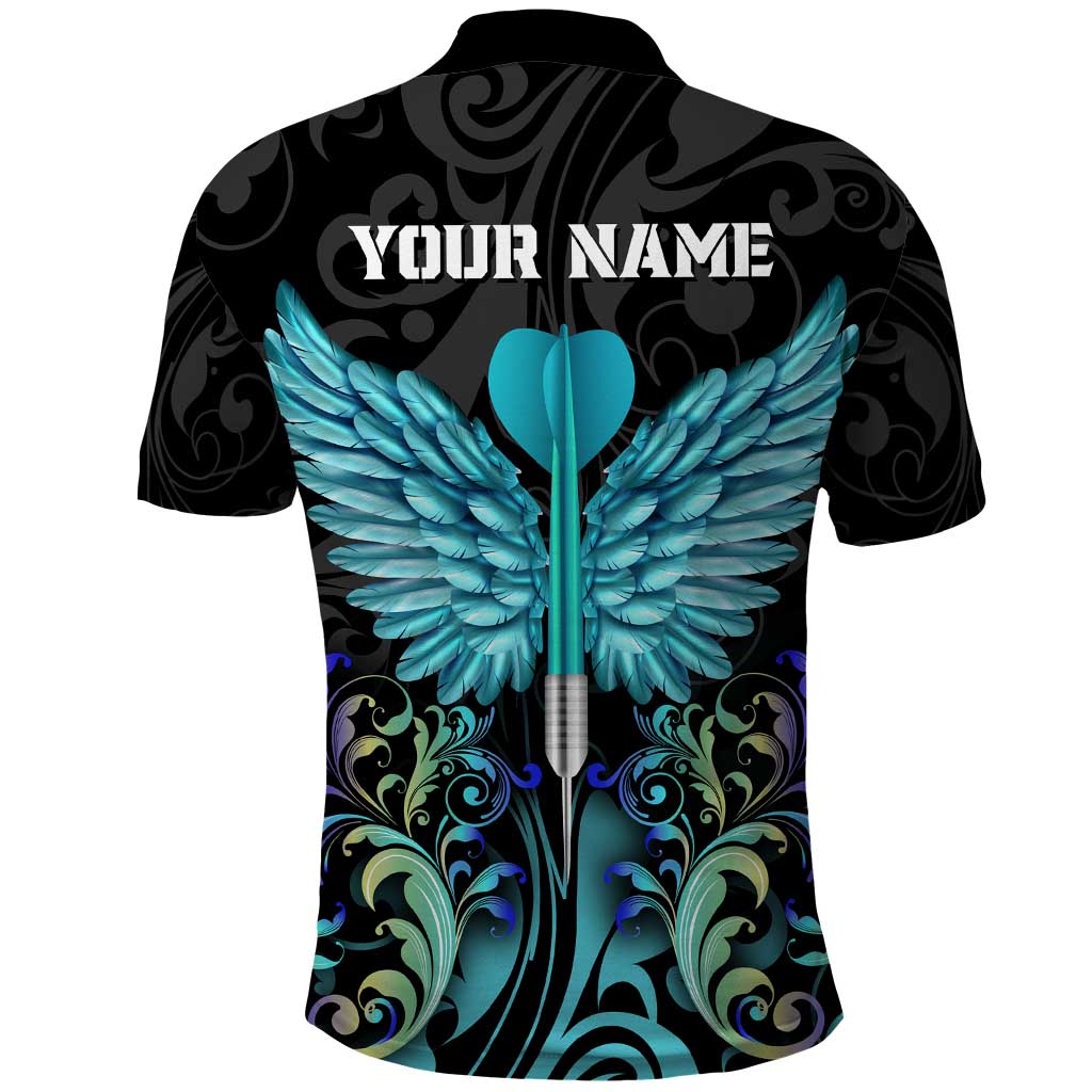 Personalized Elegant Wings and Dartboard Design Polo Shirt with Swirling Floral Patterns - Wonder Print Shop