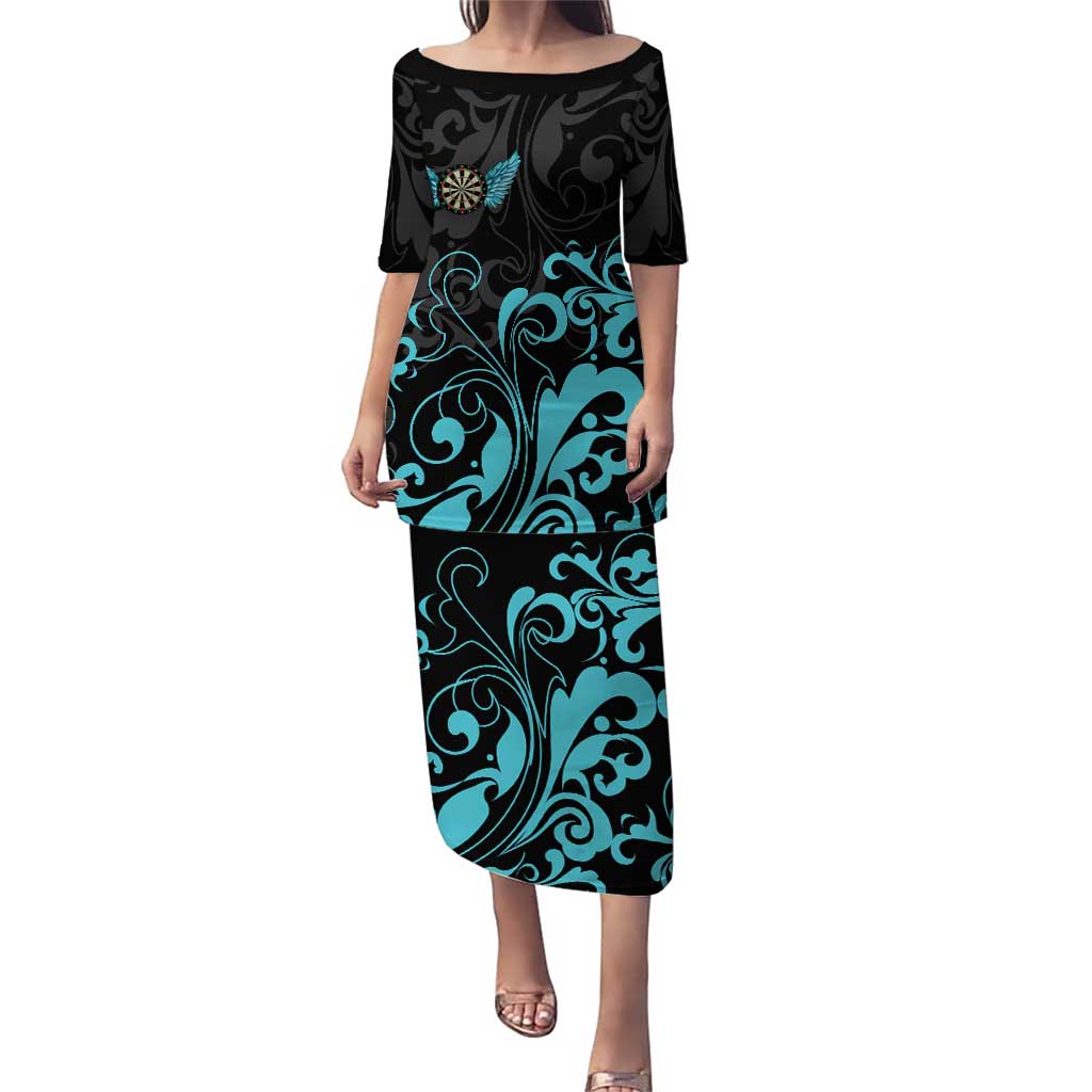 Personalized Elegant Wings and Dartboard Design Puletasi with Swirling Floral Patterns - Wonder Print Shop