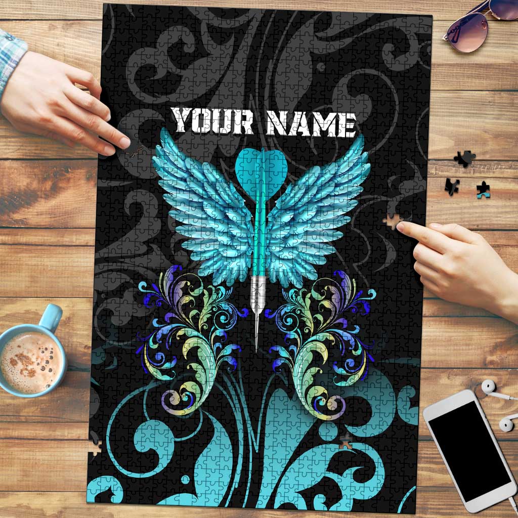 Personalized Elegant Wings and Dartboard Design Puzzle with Swirling Floral Patterns - Wonder Print Shop