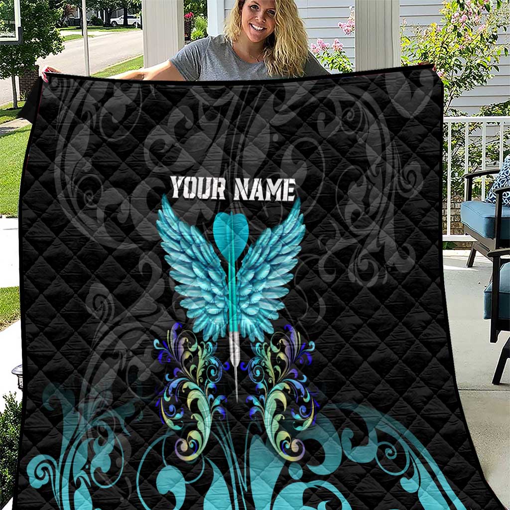Personalized Elegant Wings and Dartboard Design Quilt with Swirling Floral Patterns - Wonder Print Shop
