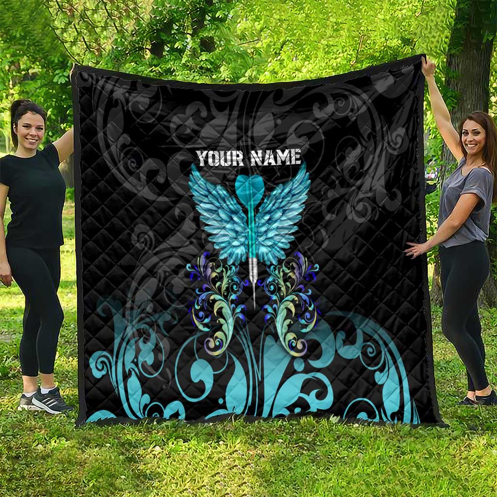 Personalized Elegant Wings and Dartboard Design Quilt with Swirling Floral Patterns - Wonder Print Shop