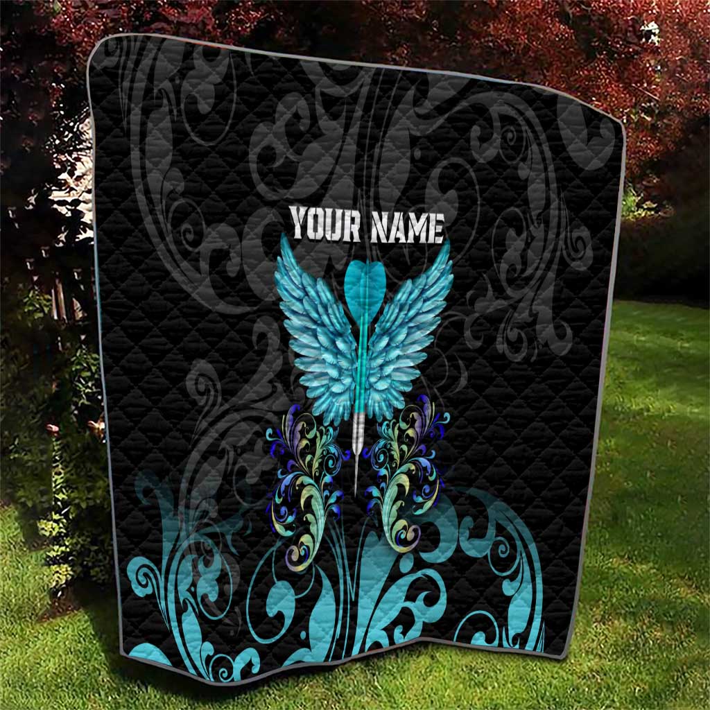 Personalized Elegant Wings and Dartboard Design Quilt with Swirling Floral Patterns - Wonder Print Shop