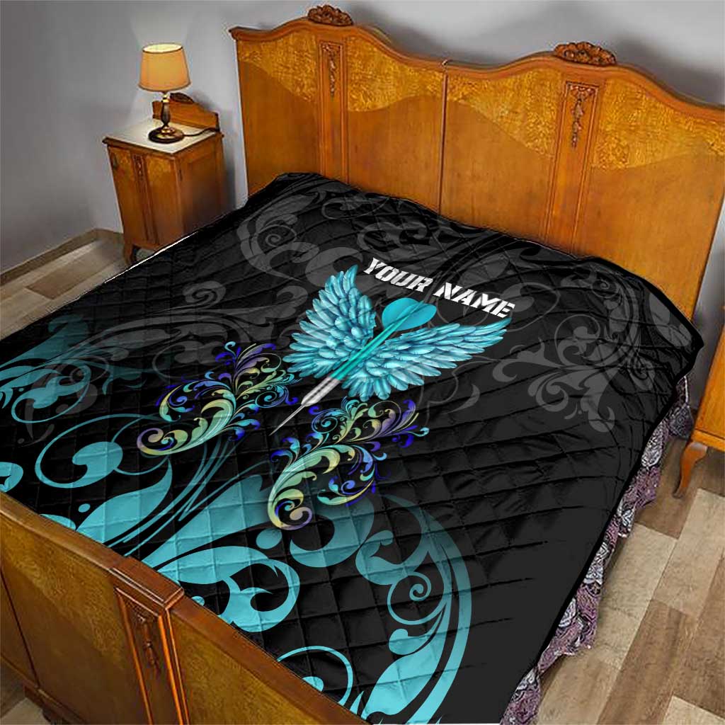 Personalized Elegant Wings and Dartboard Design Quilt with Swirling Floral Patterns - Wonder Print Shop