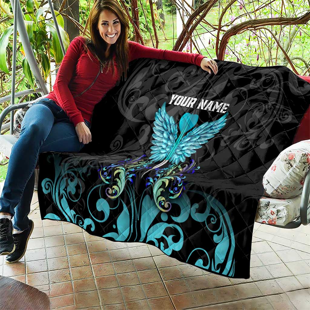 Personalized Elegant Wings and Dartboard Design Quilt with Swirling Floral Patterns - Wonder Print Shop
