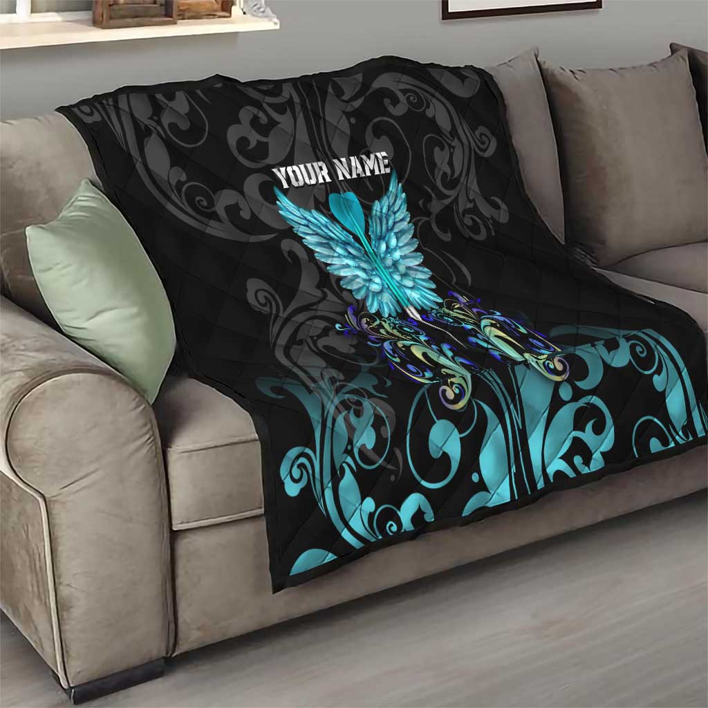 Personalized Elegant Wings and Dartboard Design Quilt with Swirling Floral Patterns - Wonder Print Shop