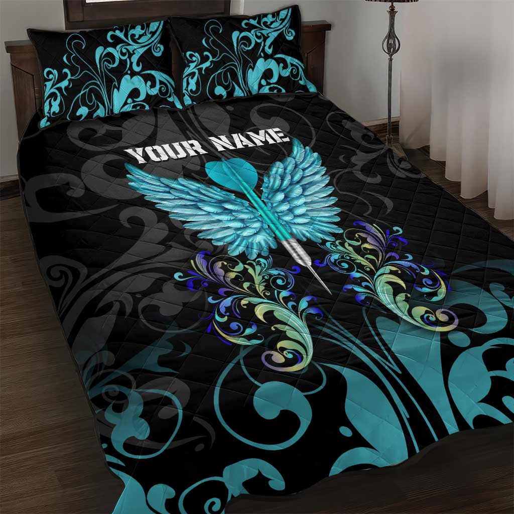 Personalized Elegant Wings and Dartboard Design Quilt Bed Set with Swirling Floral Patterns - Wonder Print Shop