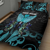 Personalized Elegant Wings and Dartboard Design Quilt Bed Set with Swirling Floral Patterns - Wonder Print Shop