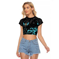 Personalized Elegant Wings and Dartboard Design Raglan Cropped T Shirt with Swirling Floral Patterns - Wonder Print Shop