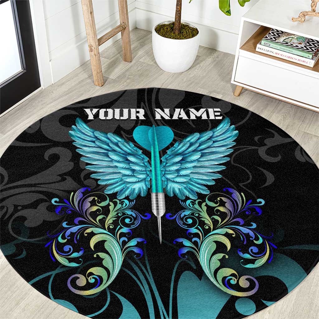 Personalized Elegant Wings and Dartboard Design Round Carpet with Swirling Floral Patterns - Wonder Print Shop