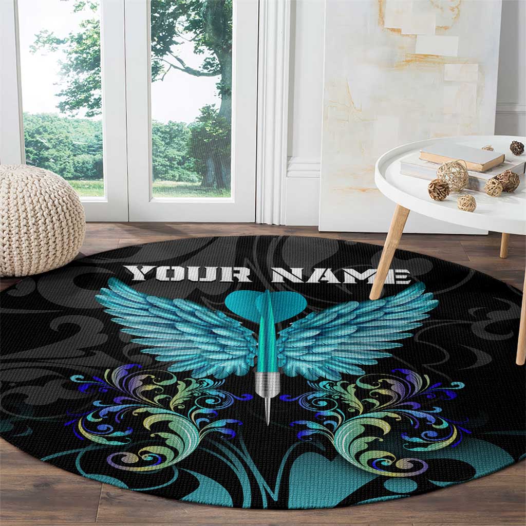 Personalized Elegant Wings and Dartboard Design Round Carpet with Swirling Floral Patterns - Wonder Print Shop