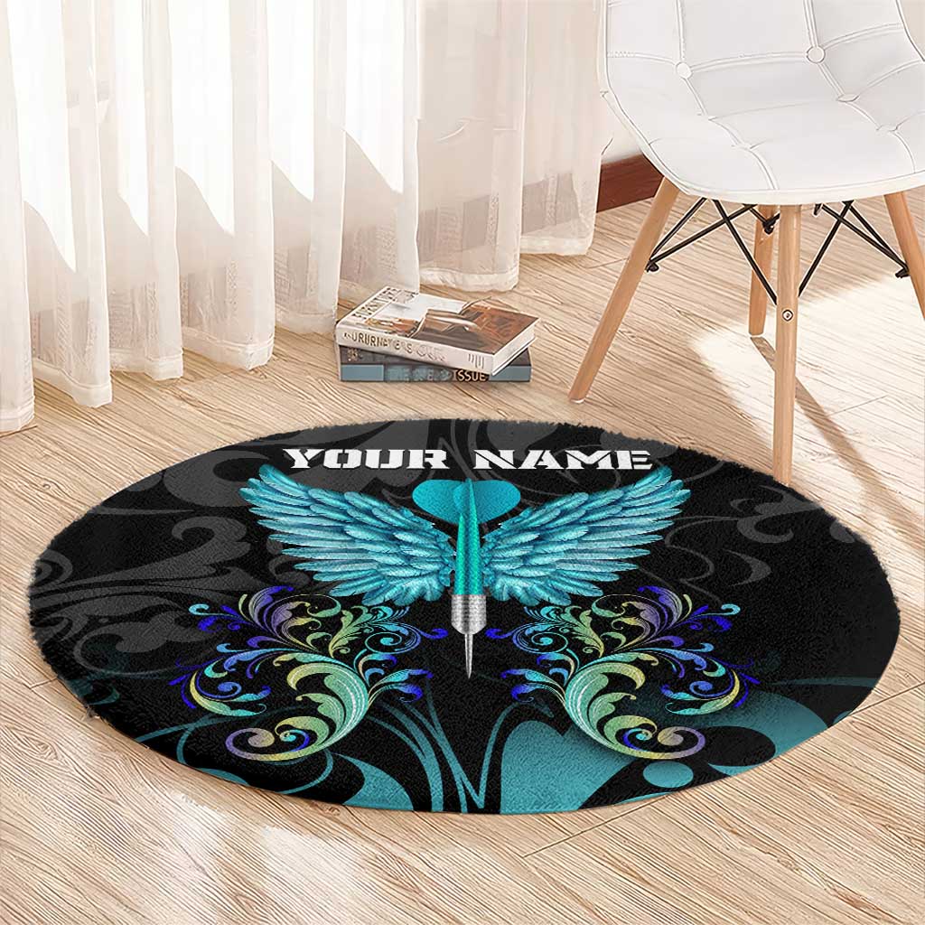 Personalized Elegant Wings and Dartboard Design Round Carpet with Swirling Floral Patterns - Wonder Print Shop