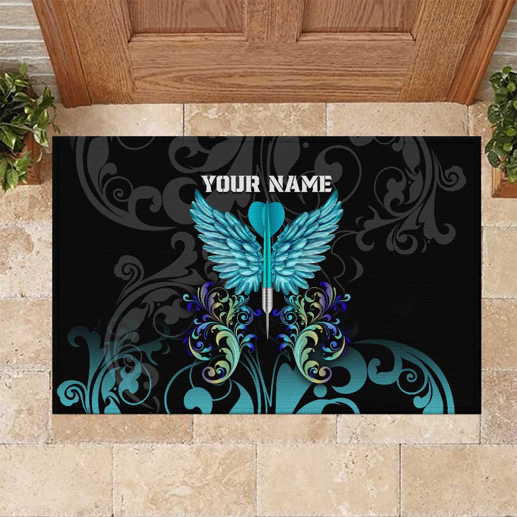 Personalized Elegant Wings and Dartboard Design Rubber Doormat with Swirling Floral Patterns - Wonder Print Shop