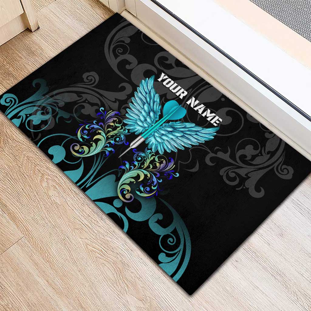 Personalized Elegant Wings and Dartboard Design Rubber Doormat with Swirling Floral Patterns - Wonder Print Shop