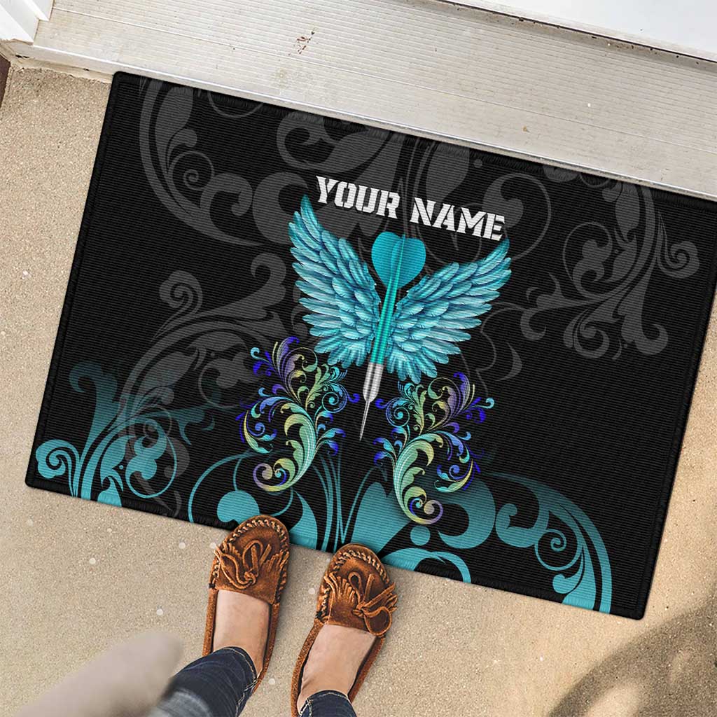 Personalized Elegant Wings and Dartboard Design Rubber Doormat with Swirling Floral Patterns - Wonder Print Shop