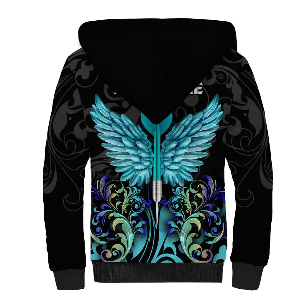 Personalized Elegant Wings and Dartboard Design Sherpa Hoodie with Swirling Floral Patterns - Wonder Print Shop