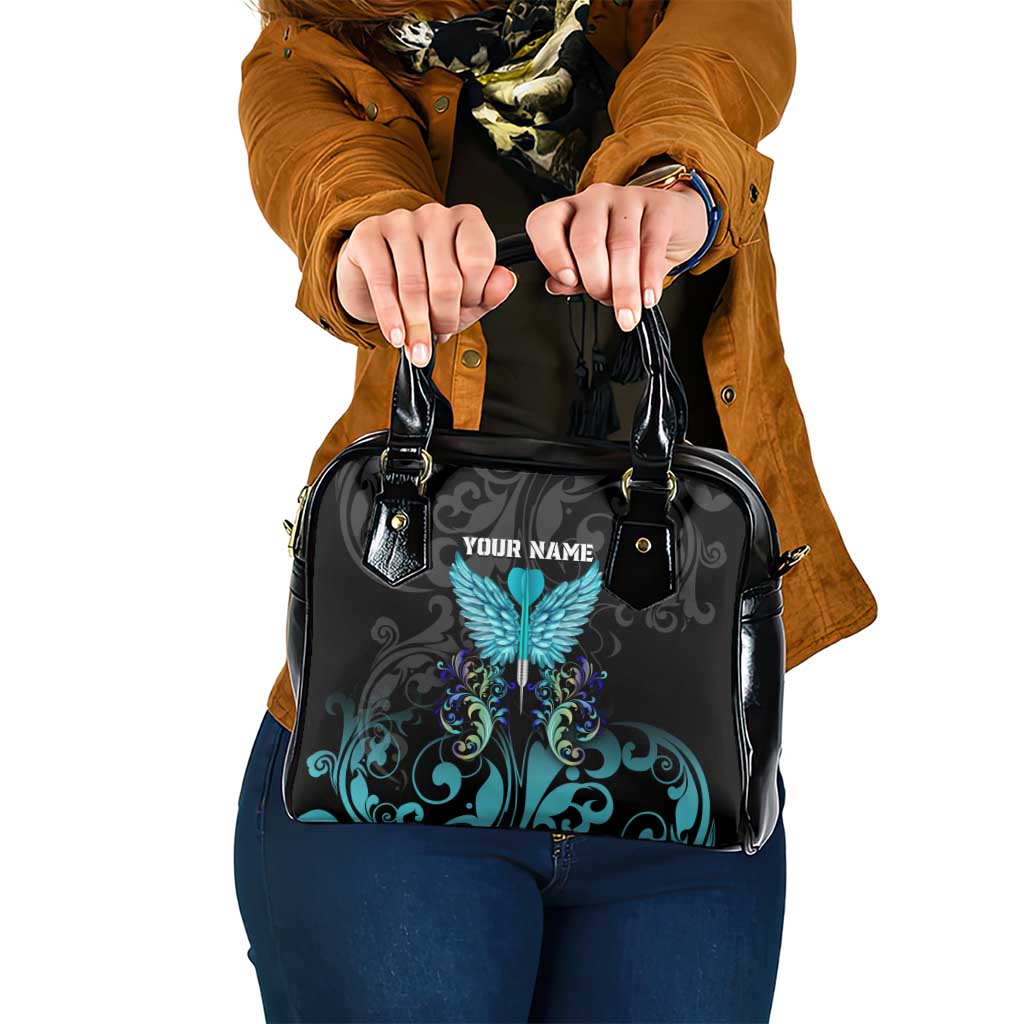 Personalized Elegant Wings and Dartboard Design Shoulder Handbag with Swirling Floral Patterns - Wonder Print Shop