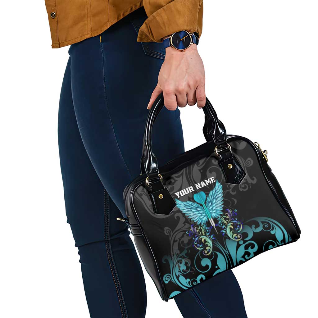 Personalized Elegant Wings and Dartboard Design Shoulder Handbag with Swirling Floral Patterns - Wonder Print Shop