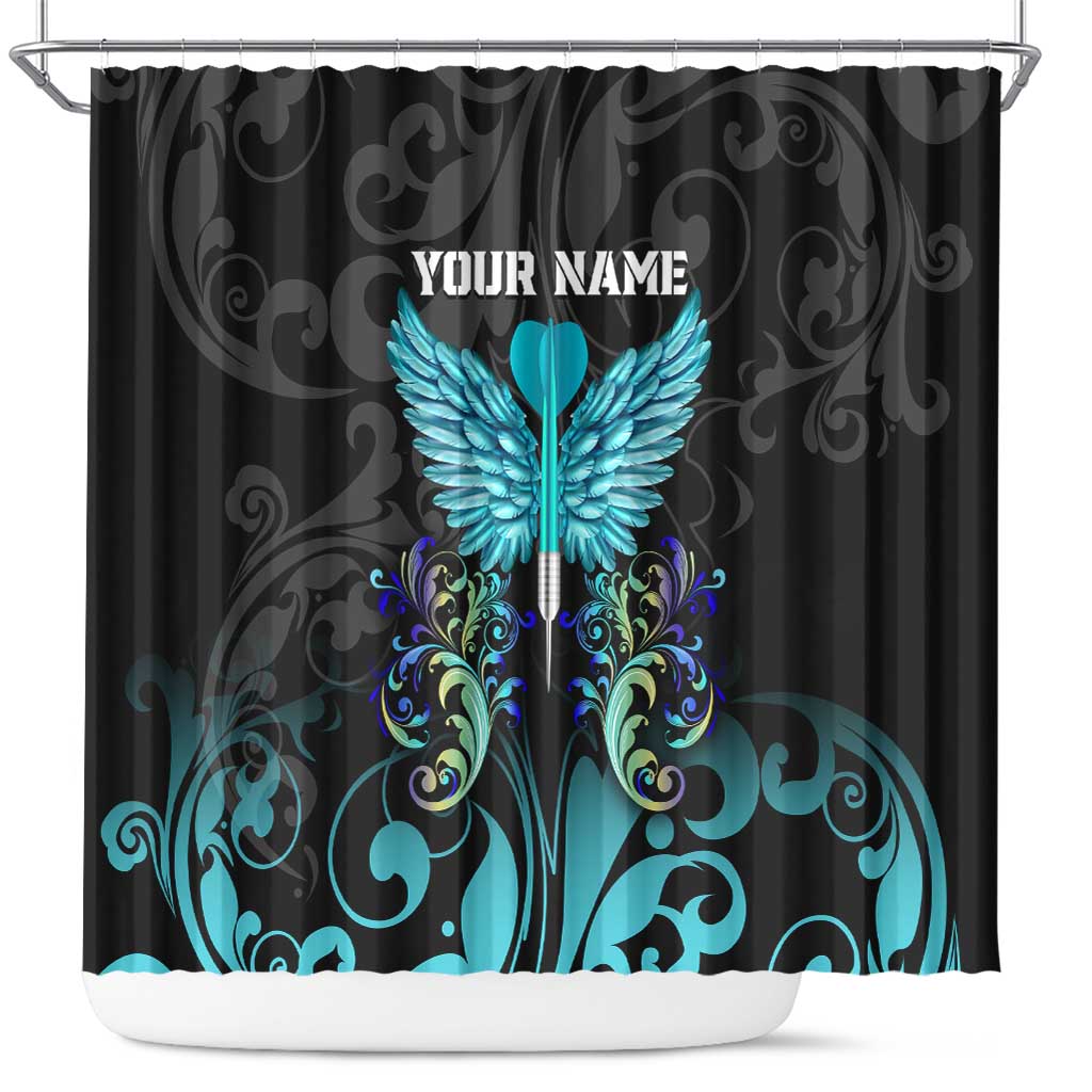 Personalized Elegant Wings and Dartboard Design Shower Curtain with Swirling Floral Patterns - Wonder Print Shop