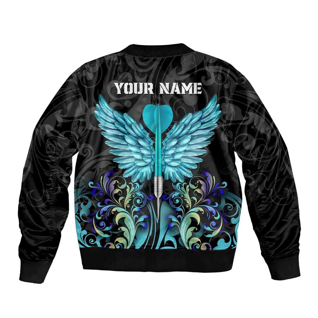 Personalized Elegant Wings and Dartboard Design Sleeve Zip Bomber Jacket with Swirling Floral Patterns - Wonder Print Shop
