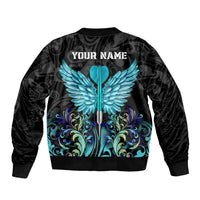 Personalized Elegant Wings and Dartboard Design Sleeve Zip Bomber Jacket with Swirling Floral Patterns - Wonder Print Shop