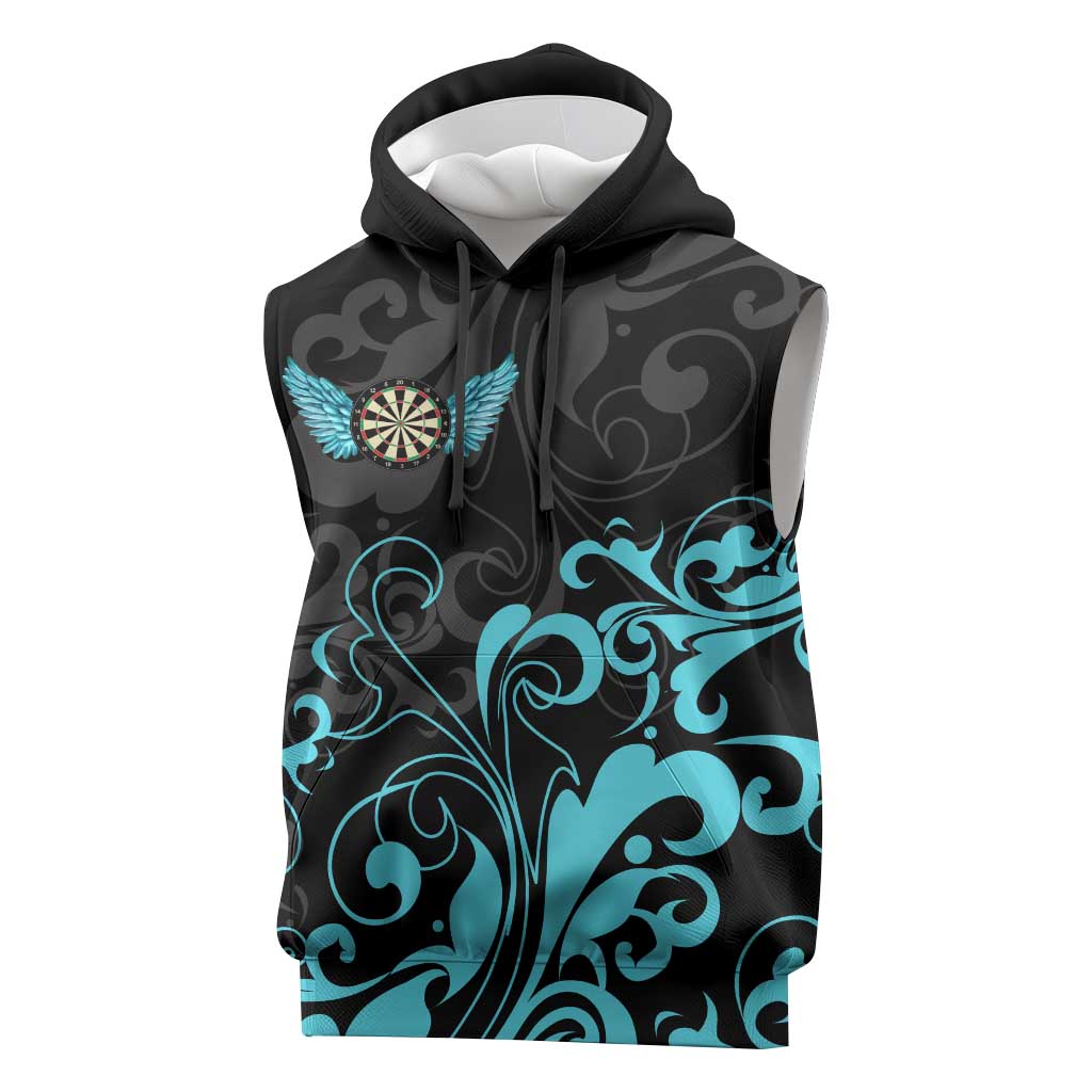 Personalized Elegant Wings and Dartboard Design Sleeveless Hoodie with Swirling Floral Patterns - Wonder Print Shop