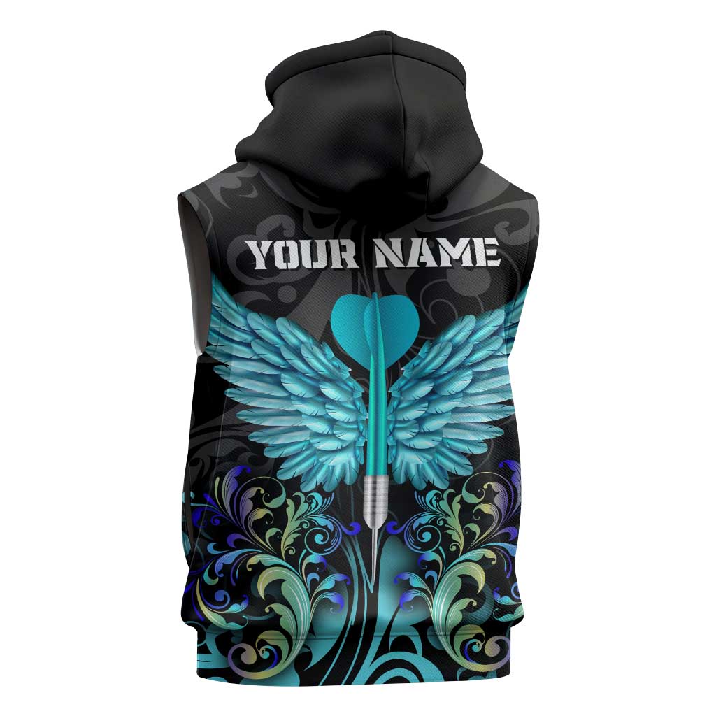 Personalized Elegant Wings and Dartboard Design Sleeveless Hoodie with Swirling Floral Patterns - Wonder Print Shop