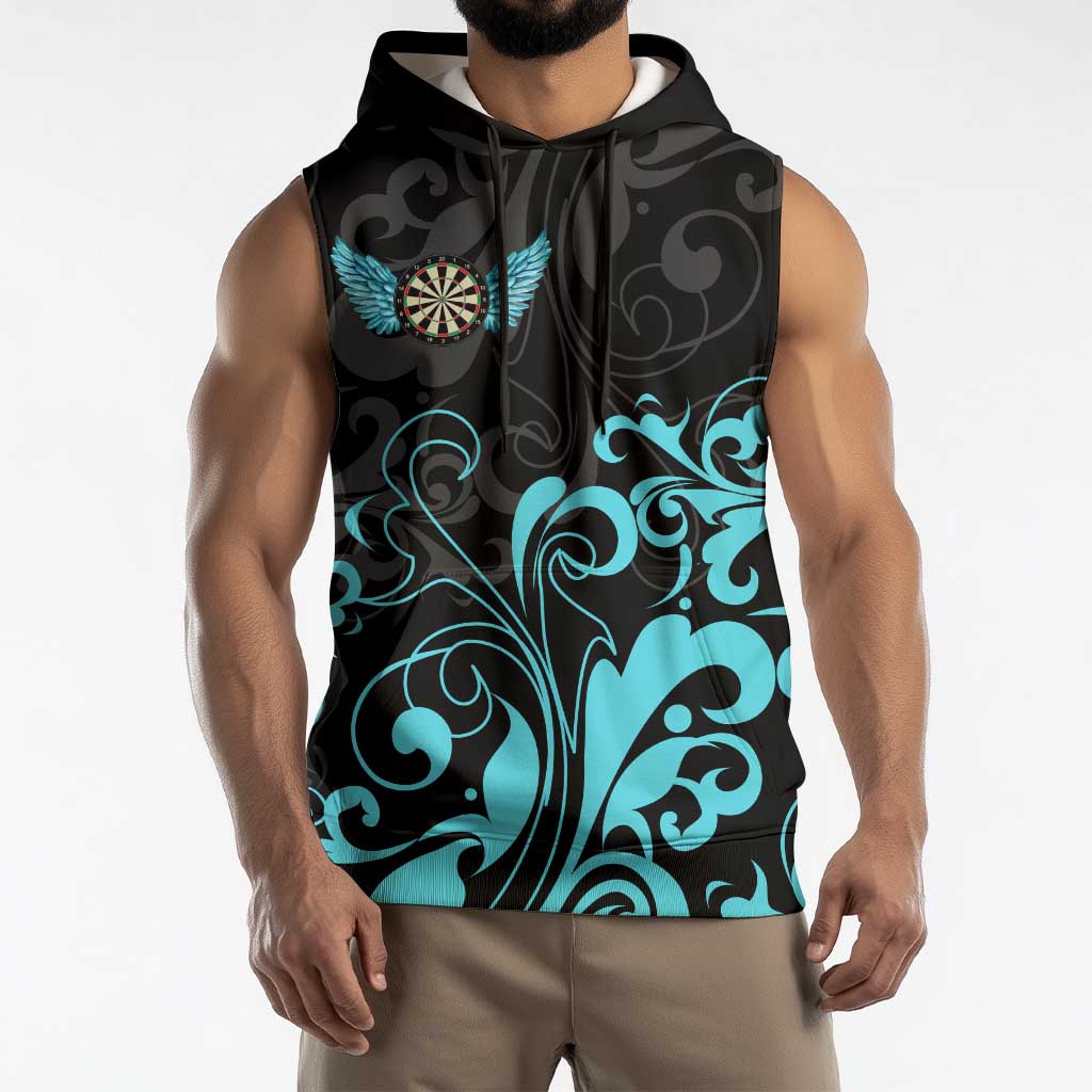 Personalized Elegant Wings and Dartboard Design Sleeveless Hoodie with Swirling Floral Patterns - Wonder Print Shop