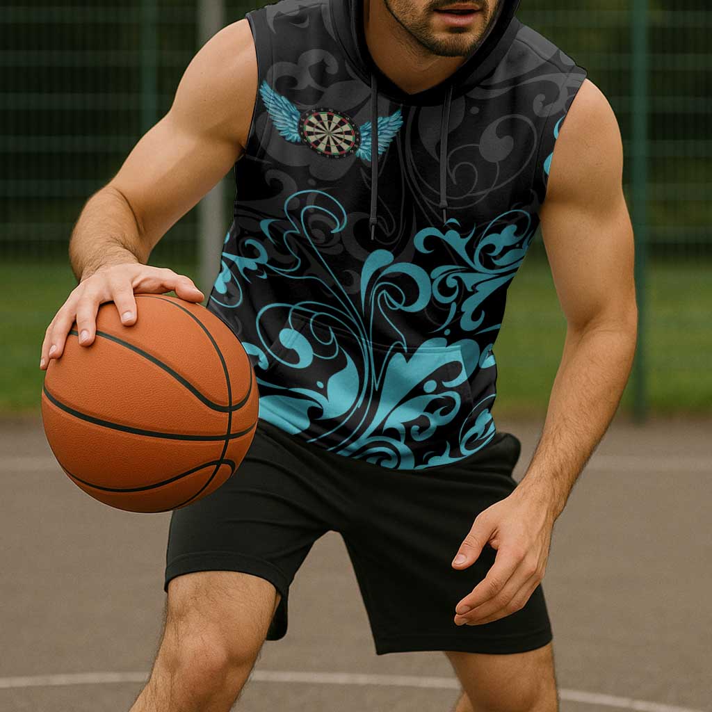 Personalized Elegant Wings and Dartboard Design Sleeveless Hoodie with Swirling Floral Patterns - Wonder Print Shop