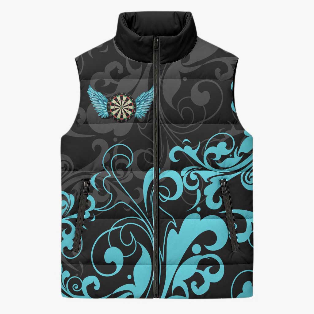 Personalized Elegant Wings and Dartboard Design Sleeveless Puffer Jacket with Swirling Floral Patterns - Wonder Print Shop