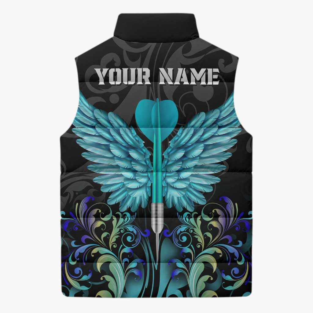Personalized Elegant Wings and Dartboard Design Sleeveless Puffer Jacket with Swirling Floral Patterns - Wonder Print Shop