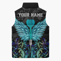 Personalized Elegant Wings and Dartboard Design Sleeveless Puffer Jacket with Swirling Floral Patterns - Wonder Print Shop