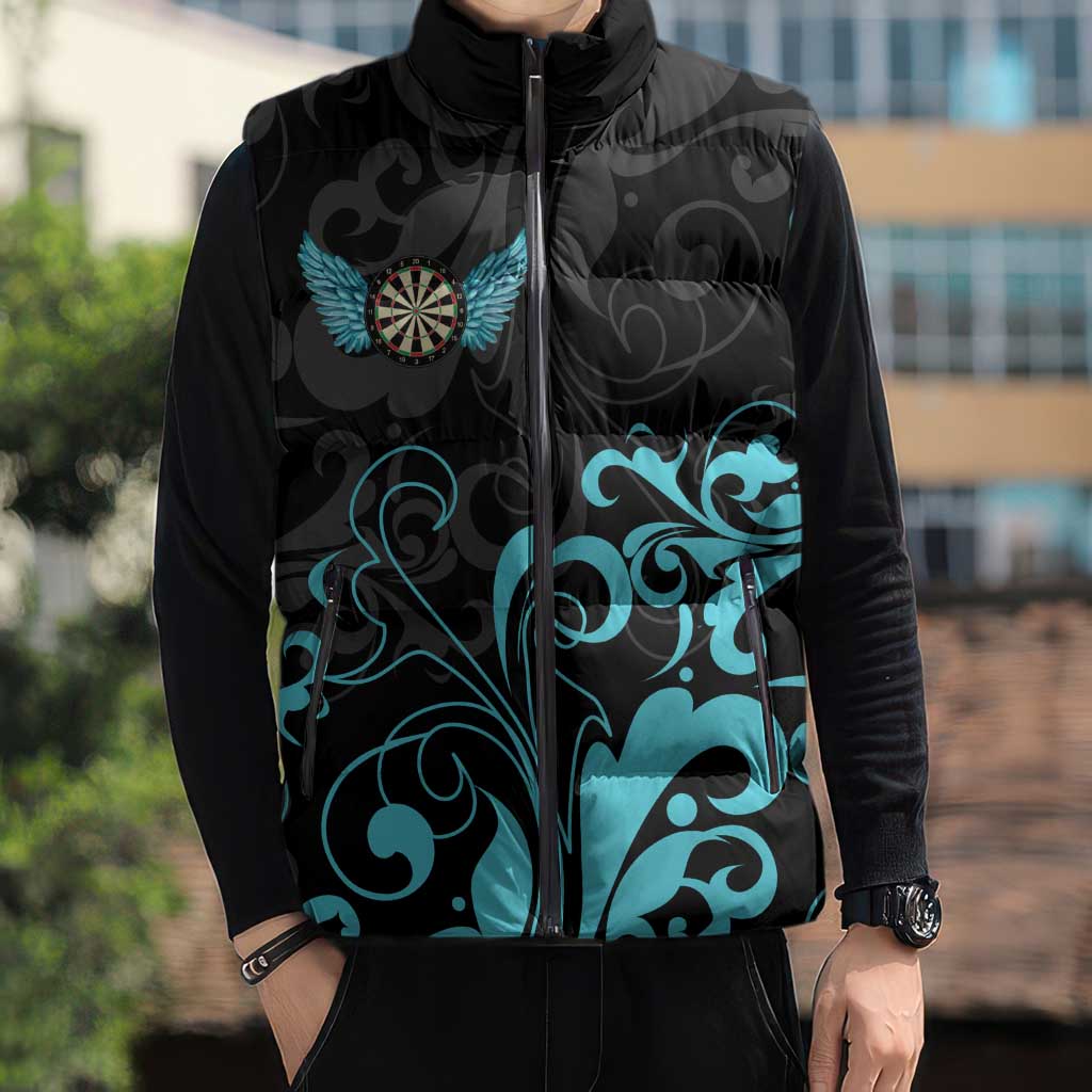 Personalized Elegant Wings and Dartboard Design Sleeveless Puffer Jacket with Swirling Floral Patterns - Wonder Print Shop