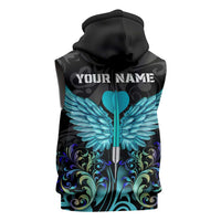 Personalized Elegant Wings and Dartboard Design Sleeveless Zip Hoodie with Swirling Floral Patterns - Wonder Print Shop