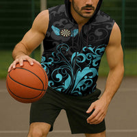 Personalized Elegant Wings and Dartboard Design Sleeveless Zip Hoodie with Swirling Floral Patterns - Wonder Print Shop
