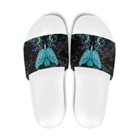 Personalized Elegant Wings and Dartboard Design Slide Sandals with Swirling Floral Patterns - Wonder Print Shop